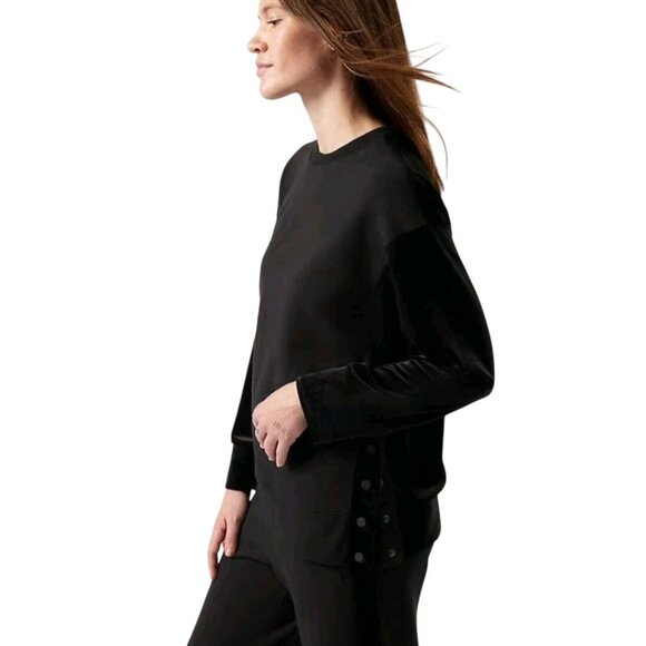 Athleta RetroPlush Velvet Crewneck Pullover Black Mixed Media Size L - Picture 5 of 12